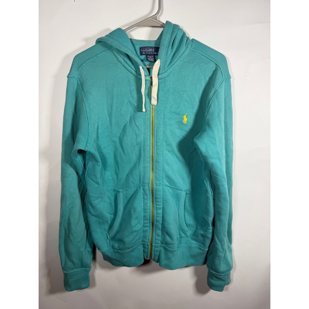 Polo Ralph Lauren Mens Full Zip Hoodie Teal Turquoise Yellow Pony Small S